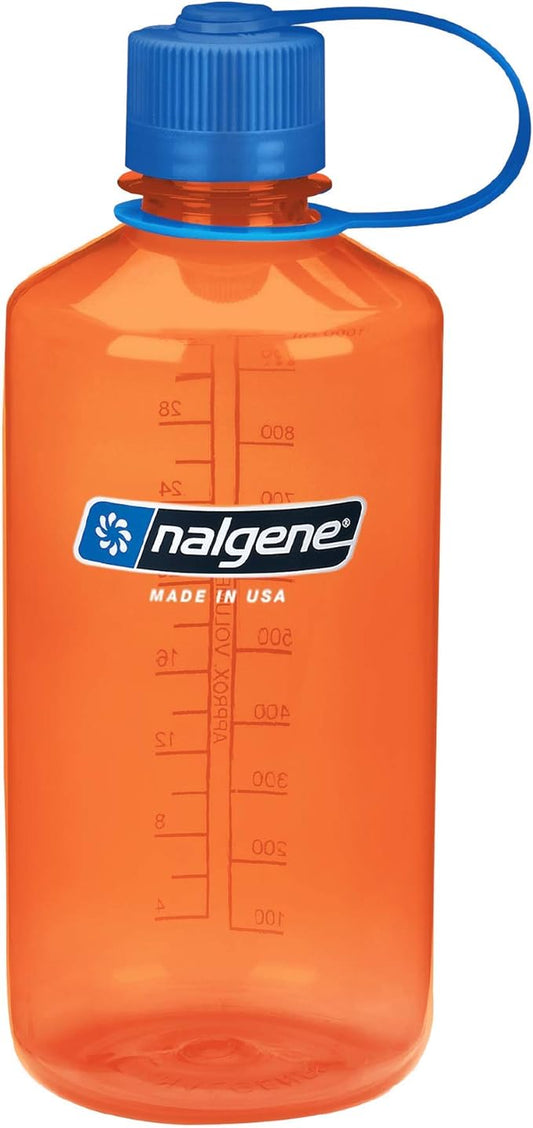 Nalgene Tritan Narrow Mouth BPA-Free Water Bottle, Orange w/Blue Cap, 32 oz