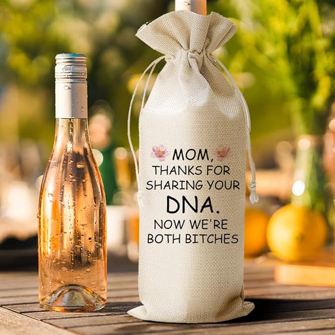 Funny Mom Birthday Gifts Wine Bag for Mother,, Sharing Your DNA Wine Bag, Presents for Mom Mummy Mother Grandmother, Gifts for Mom from Son Daughter (DL098)