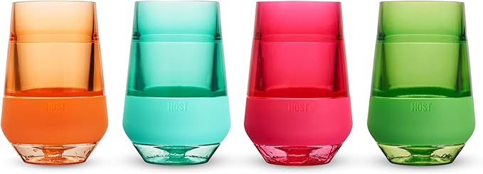 Host Freeze XL Cooling Cup in Double Walled Insulated Freezable Drink Chilling Tumbler with Freezing Gel, 12 Ounces - Set of 4 Vivid Tinted
