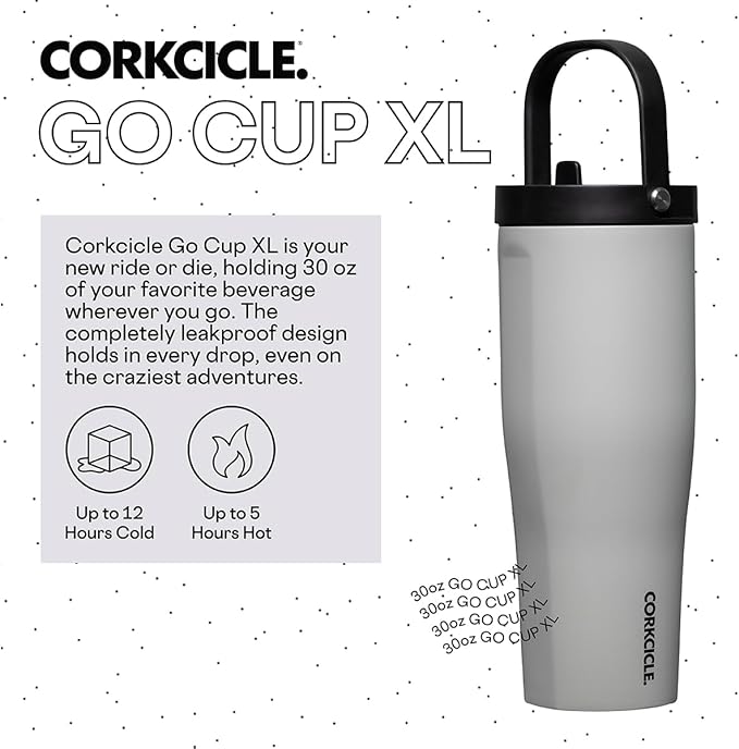 Corkcicle Go Cup XL Insulated Tumbler with Lid and Straw, River Rock, 30 oz – Reusable Water Bottle Keeps Beverages Cold for 12hrs – Cupholder Friendly Tumbler, Leak-Proof Design