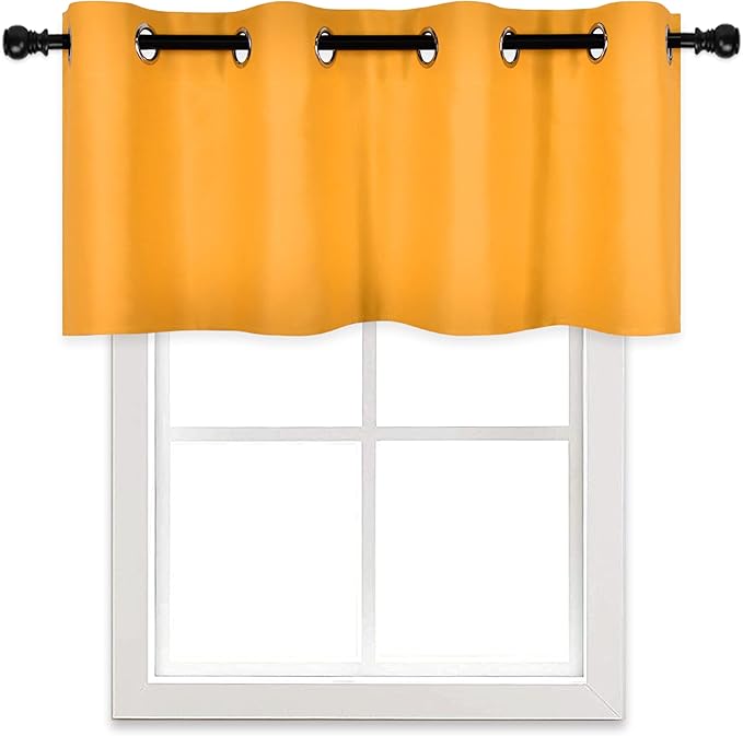 Orange Yellow Valances for Windows 52X18 Inches Blackout Thermal Insulated Valance with Grommet Top for Kitchen Living Room Short Straight Drape Valance for Bedroom Kids Room 1 Panel