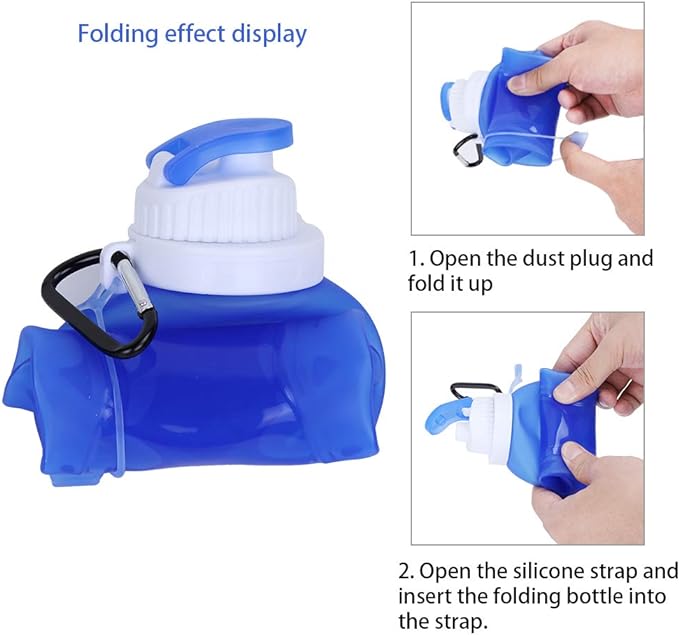 Collapsible Water Bottles(2 Count), MCOMCE Foldable Water Bottles for Travel & Collapsable Water Bottle with Clip for Backpack, Portable Silicone Water Bottle, Collapse Water Bottles for Travel