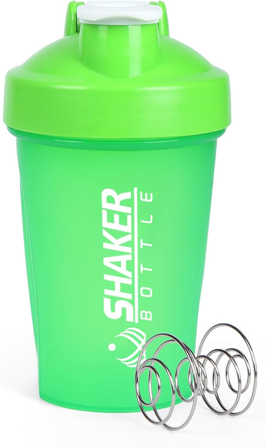 Shaker Bottle, 400ml Small Protein Shaker Cup with Mixing Ball for Smooth blending, Leak-Proof GYM Workout Water Bottles for protein& Smoothie Shake，Bpa Free (13oz / Green)