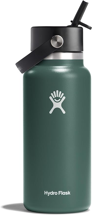 HYDRO FLASK Wide Mouth vacuum insulated stainless steel water bottle with leakproof closeable straw lid for cold water drinks, sports, travel, car and school