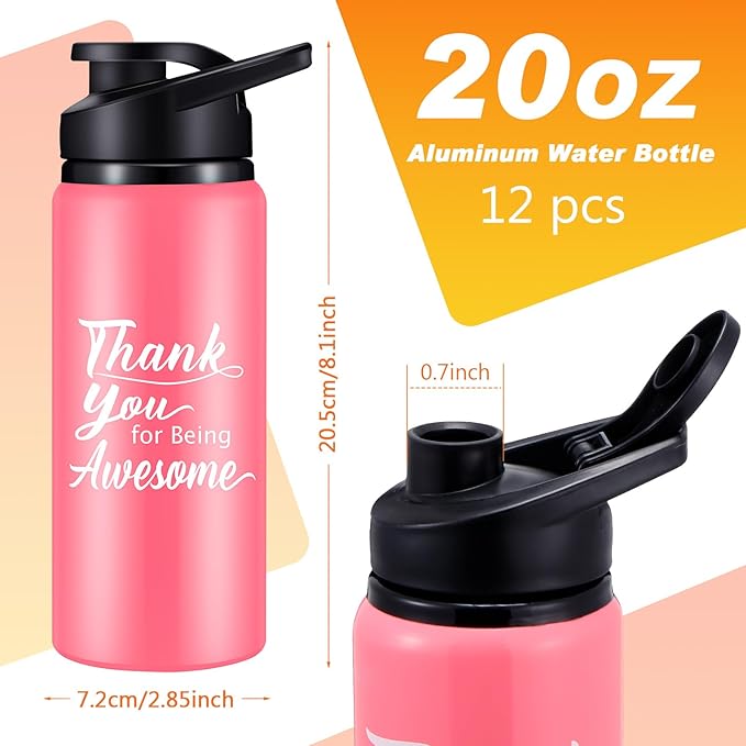 meekoo 12 Pcs Thank You for Being Awesome Aluminum Water Bottles Bulk Lightweight Sports Water Bottles Inspirational Bike Water Bottle with Snap Lids for Travel Gym Camping Hiking