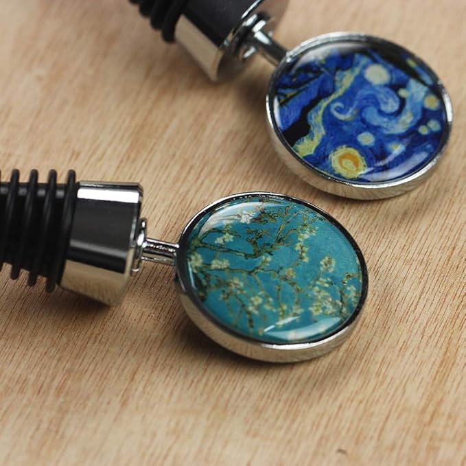 LIZIMANDU Wine Bottle Stoppers,Set of 2 Stainless Steel Wine Stoppers For Gifts, Bar, Holiday Party, Wedding(2-Van Gogh Set)