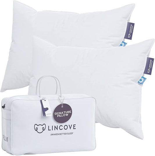 Lincove Signature 100% Natural Canadian White Down Luxury Sleeping Pillow - 800 Fill Power, 500 Thread Count Cotton Shell, Made in Canada, King - Firm, 2 Pack