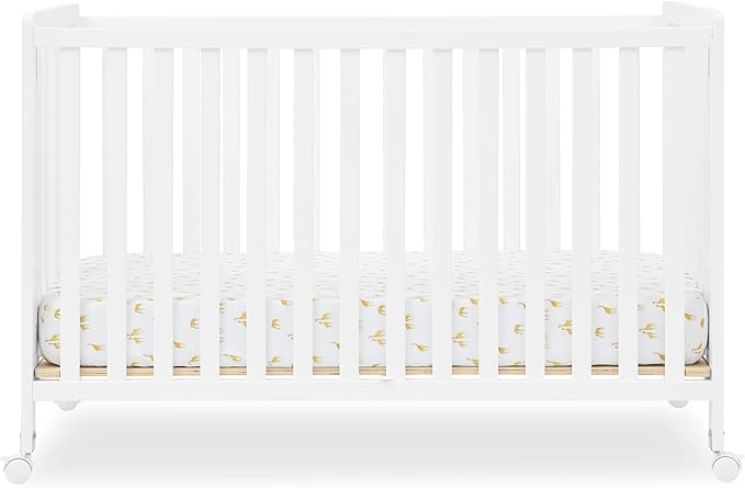 Delta Children Simmons Kids Aria Full Size Portable Folding Crib - Greenguard Gold Certified, Bianca White