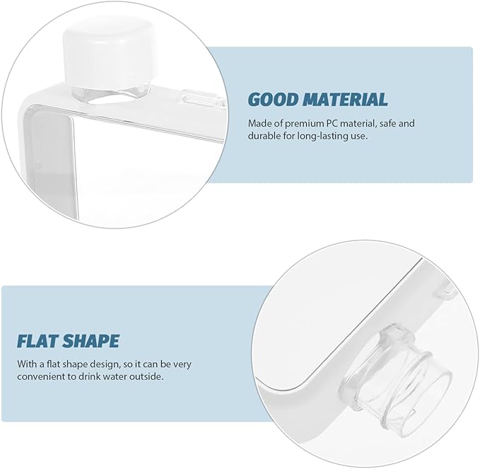 BESPORTBLE Flat Cup Travel Water Bottles Bulk Transparent Flat Bottle Water Flask Square Flat Water Bottle Drinking Clear Glass Water Bottles Water Carrier Milk Pc Fitness Clear Water White