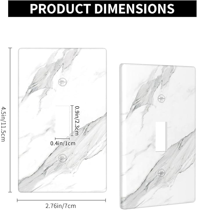 Marble Grey Wall Plate Decorative Light Switch Cover 1-Gang Single Toggle Faceplate for Bathroom Farmhouse Kitchen Bedroom White