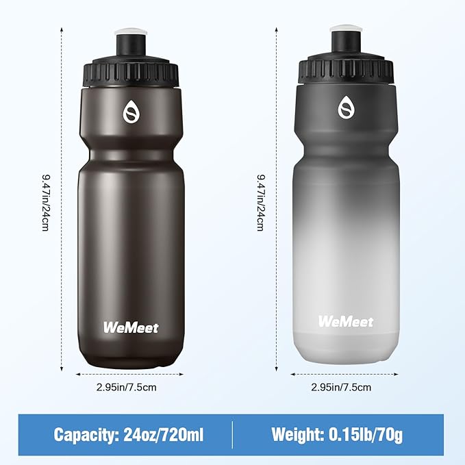 Leak Proof Bicycle Water Bottle, 2-Pack Bike Water Bottle, BPA Free, Cycling & Sport Squeeze Bottle, with Capacity Scale, for Riding, Gym (Black & Black White, 24oz)