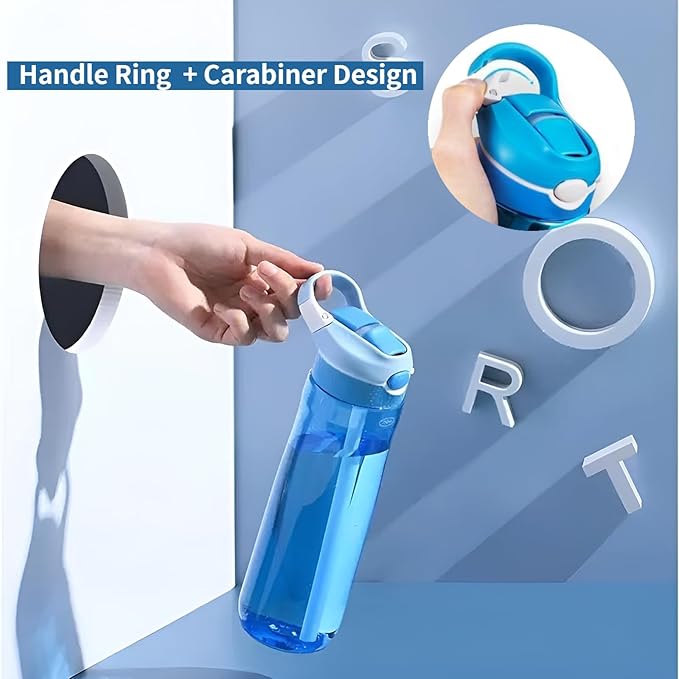 Water bottles with Locking Lid,Travel water bottle,Water bottle with straw,and Sports water bottle with Clip handle- Tritan water bottle(Blue)