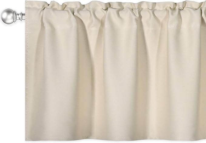 Beige Valance for Windows 72x18 Inch Solid Thermal Insulated Blackout Rod Pocket Kitchen Short Curtain Toppers Valance for Bathroom Living Room 1 Panel