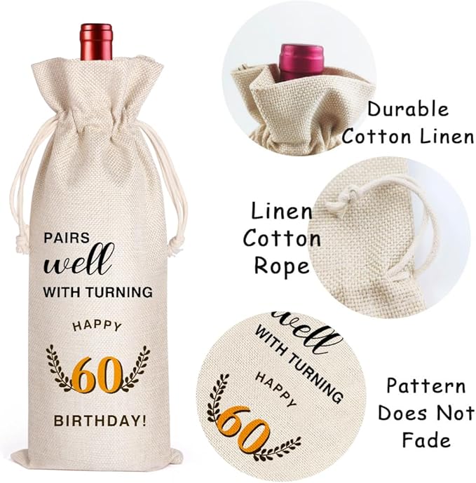 LANBAIHE 60th Birthday Gifts for Her,60th Birthday Gift for Women Men, 60 Years Old Birthday Gifts Wine Bag, 60th Birthday Decorations Party Supplies-1964 Birthday (60 BIRTHDAY)
