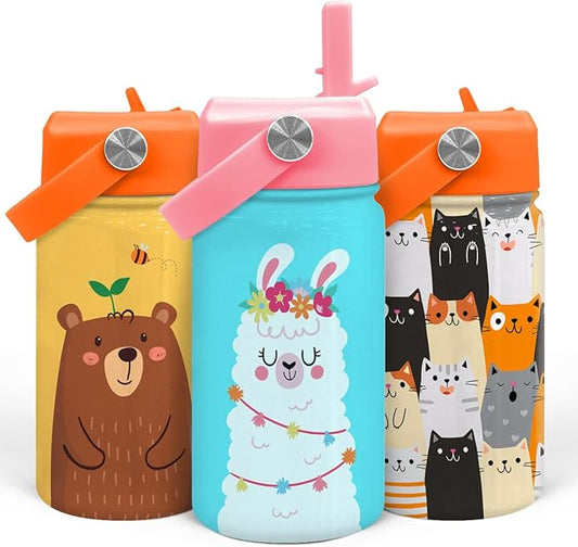 Llama Water Bottle - Kids Water Bottle with Straw Lid - 12 Oz Insulated Stainless Steel Water Bottles for Toddlers Kid Girls - Travel Cup for School Sports
