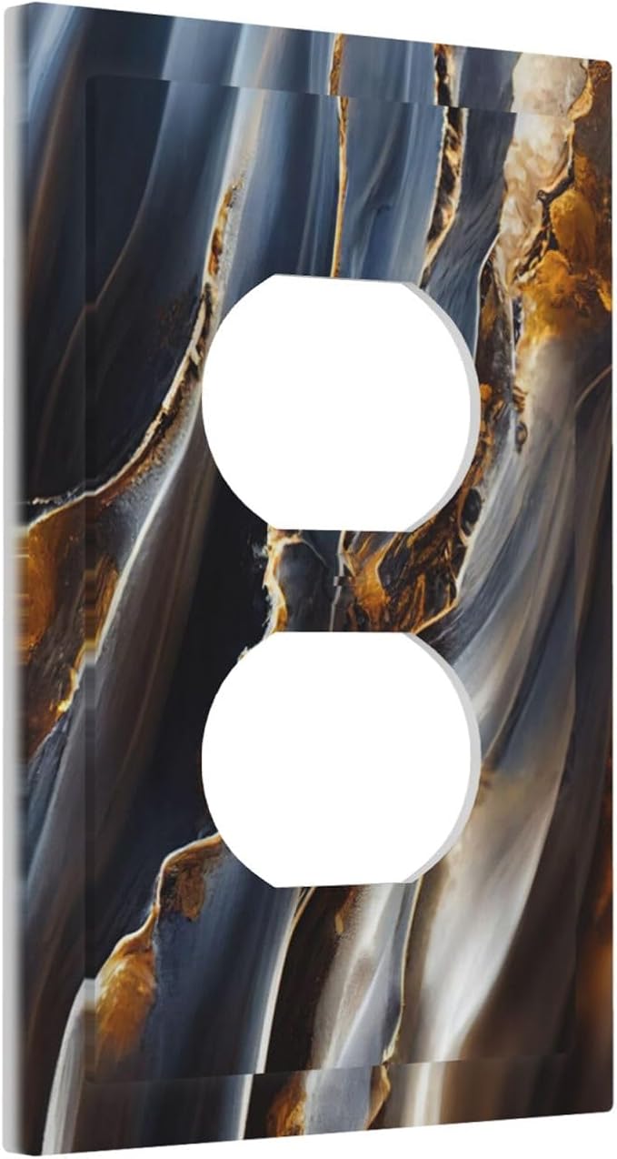 Gradient Abstract Ripple Blue Gold Marble Printed Single Duplex Wall Plate Covers Light Switch Cover 1 Gang Outlet Plate Decorative Switchplate Covers Electrical Faceplate for Kitchen Bathroom Decor