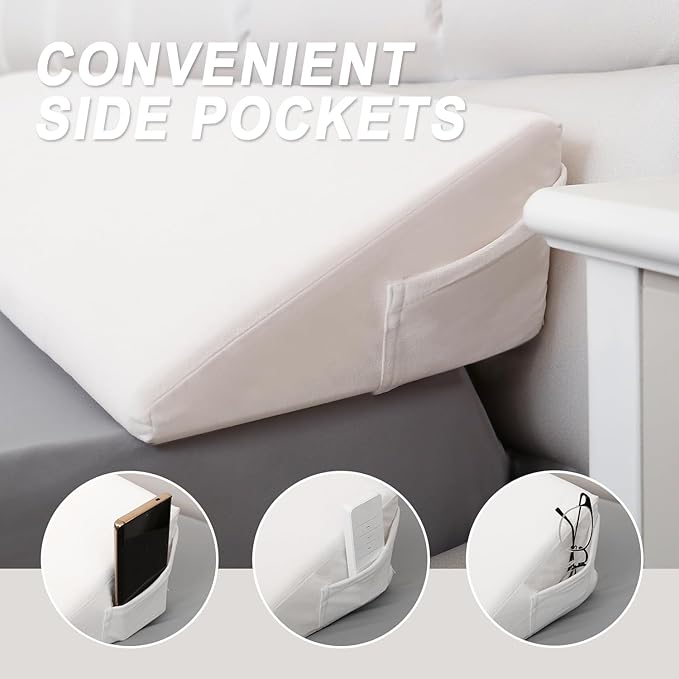 WdFour Bed Wedge Pillow, Close Off Headboard, Wall and Mattress Gap. Incline, Slanted Sweat-Proof Pillow for Neck and Back Pain Relief Anti-snoring for Comfortable Sleeping.(Off-White,76Wx10Dx6H)