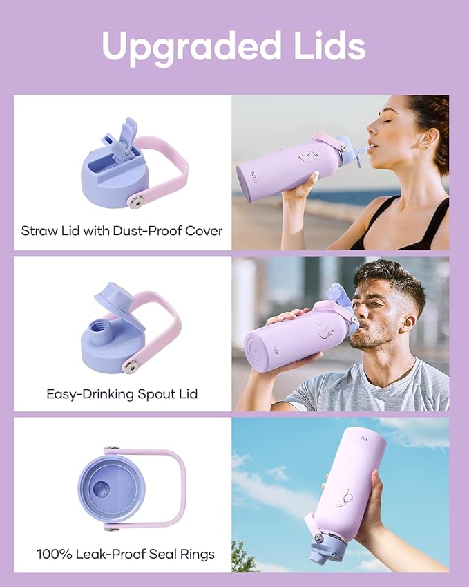 40 oz Insulated Water Bottle with Straw Lid, BUZIO Stainless Steel Water Flask Keep Cold 48h with Carrying Pouch, Lead-Free Double Wall Vacuum Thermo Tumbler Leak Proof Sport Metal Canteen, Purple
