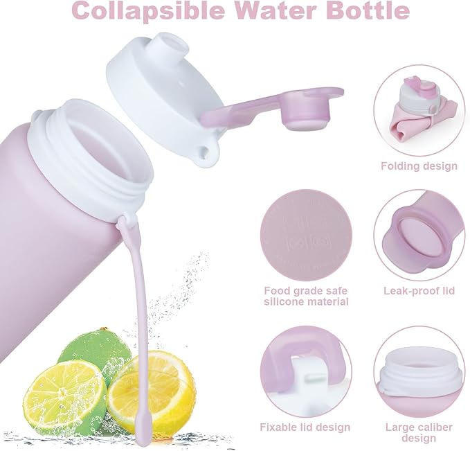 Collapsible Water Bottle, Foldable Water Bottle BPA Free Reusable Lightweight Leak-Proof Travel Silicone Water Bottle for Travel, Gym, Hiking, Office, Camping