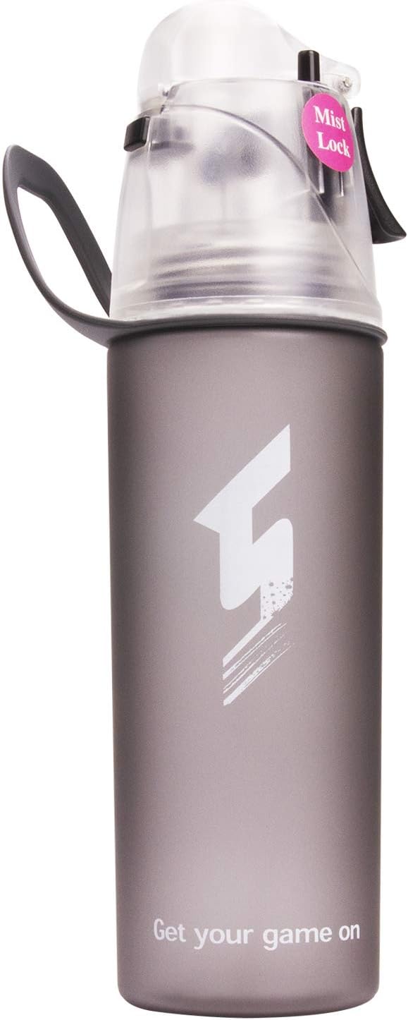 Misting Water Bottle, Spray Mist Sports Bottle for Outdoor Sport Hydration and Cooling Down, BPA-Free Misting Water Bottle with Unique Mist Lock Design (Black-20oz)