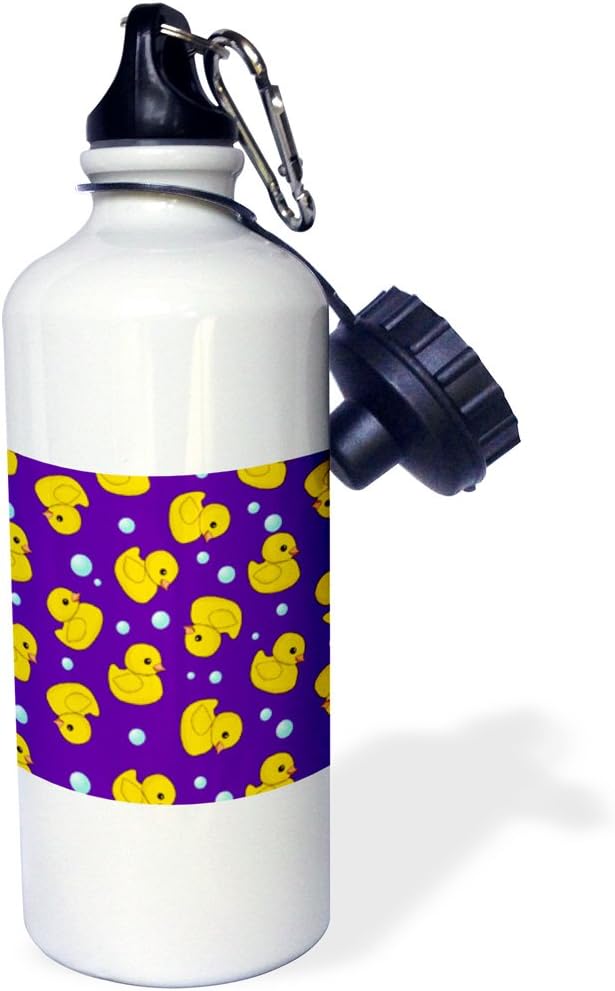 3dRose Cute Rubber Pattern on Dark Purple-y Blue. Yellow Ducks Duckies-Sports Water Bottle, 21oz , 21 oz, Multicolor