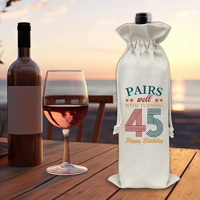 45th Birthday Gifts Wine Bag Congratulations Gifts for Women Men Parents Mom Dad Anniversary Favors 1979 with Time Information Wine Gift Bag