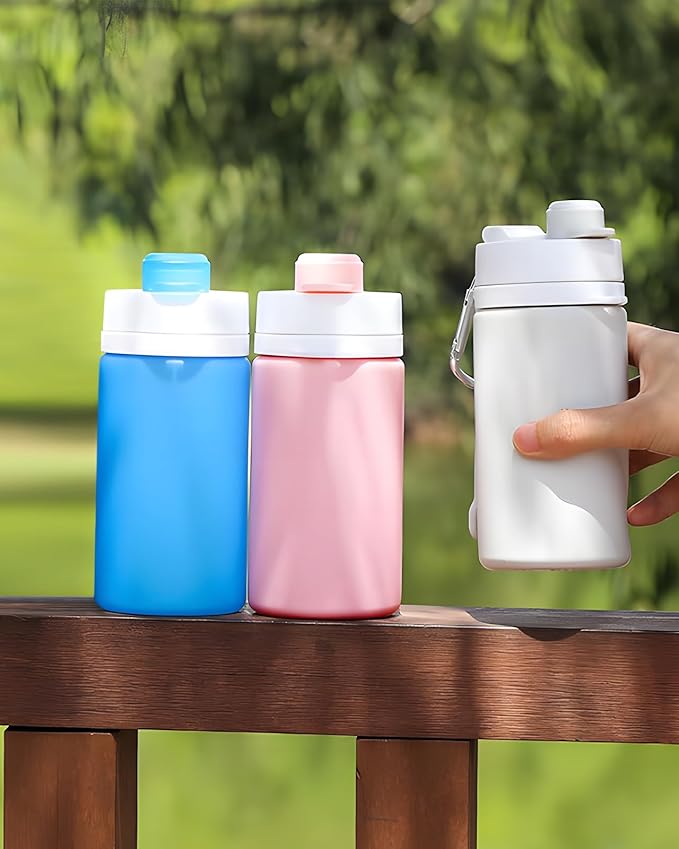 Collapsible Water Bottle, Foldable Water Bottle for Travel & Collapsable Water Bottle with Clip for Backpack, Portable Silicone Water Bottle, Collapse Water Bottle for Travel (20oz, Gray)