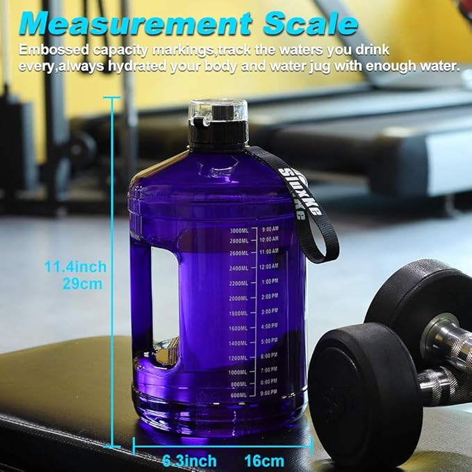 Gallon Big Water Bottle with Handle, 128oz Leakproof BPA Free Fitness Sports Water Bottle with Motivational Time Marker & Wide Mouth Ensure You Drink More Water