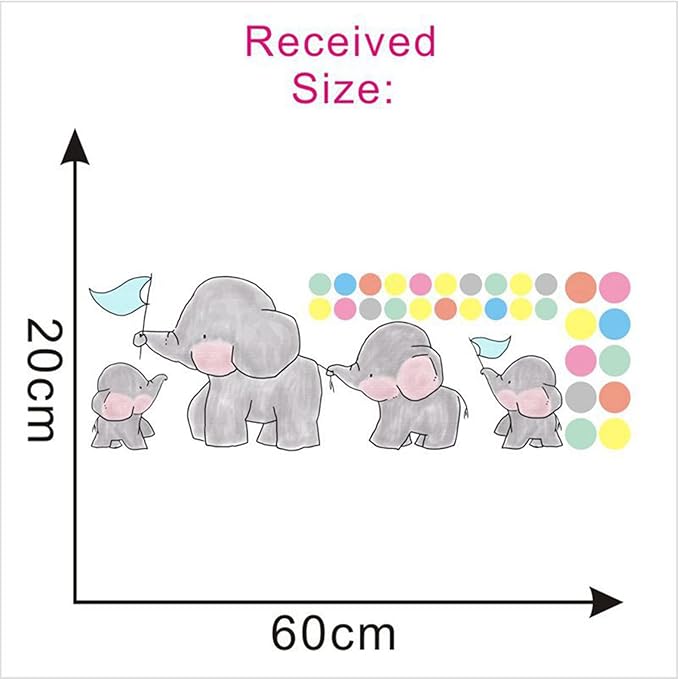 Elephant Wall Decal Animal Colorful Dots Wall Art Sticker Decor for Kids Bedroom Baby Nursery Removable Home Background Decoration