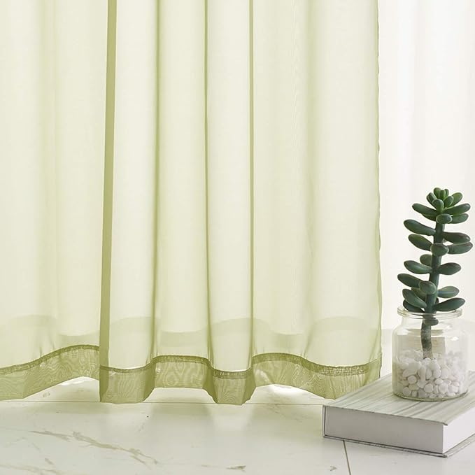 Green Sheer Curtains 95 Inch Length 2 Panels for Living Room/Bedroom/Canopy Window Rod Pocket Sage Green Sheer Curtains 52x95