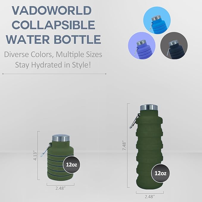 Collapsible Water Bottles 17oz, Odorless BPA-Free Silicone, Leak-Proof Foldable Reusable Bottle - Perfect for Travel Sports Gym Hiking Camping Cycling - Brown