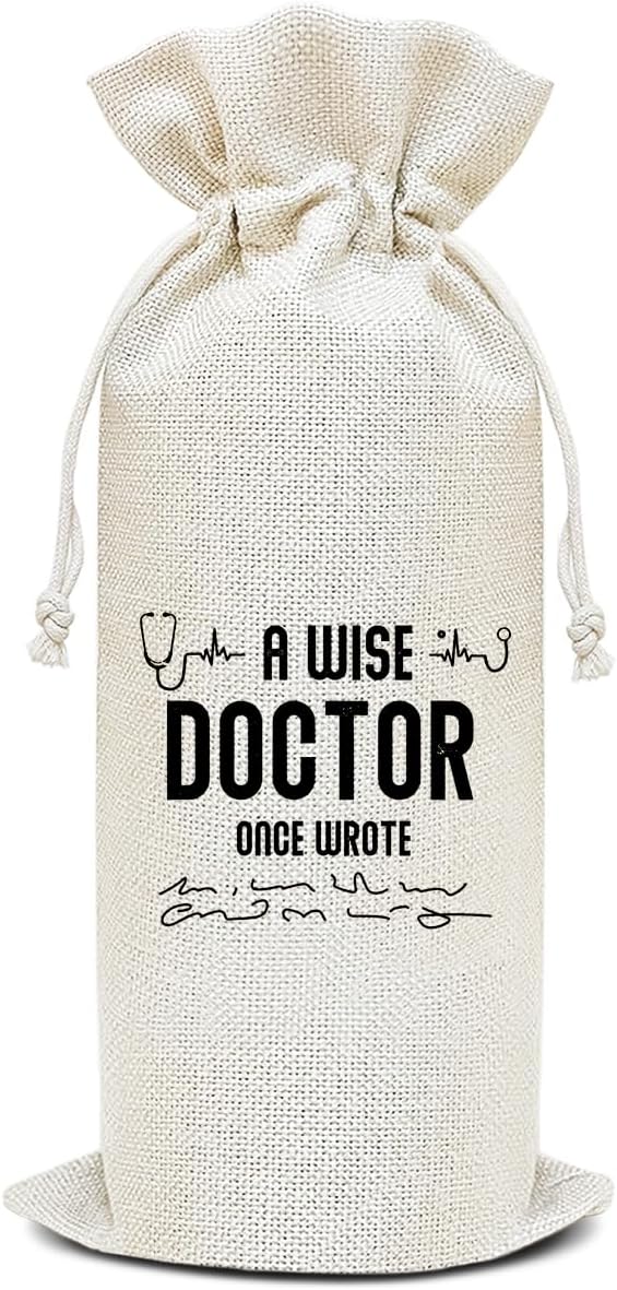 Wine Canvas Bag, Doctor Wine Gift Bag, Retirement Gifts for Doctors Coworker Colleague Thank You Gifts Wine Lover Gifts Wine Bags for Wine Bottles, Wine Gifts With Drawstring Party Decoration -WB31