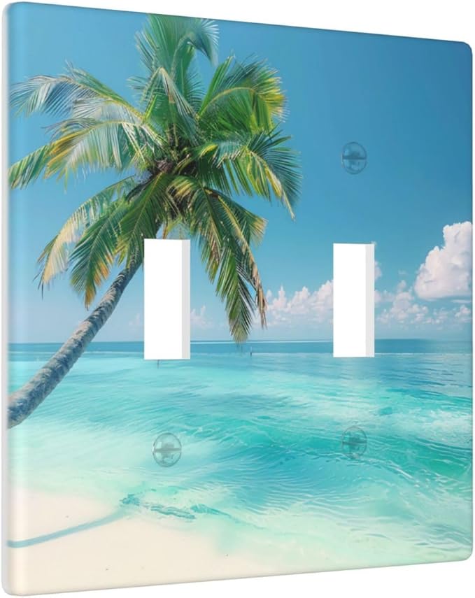 Beach Palm Tree Funny Plastic Wall Plate Decorative Double Toggle Light Switch Cover For Women Girls Bedroom Kitchen Living Room