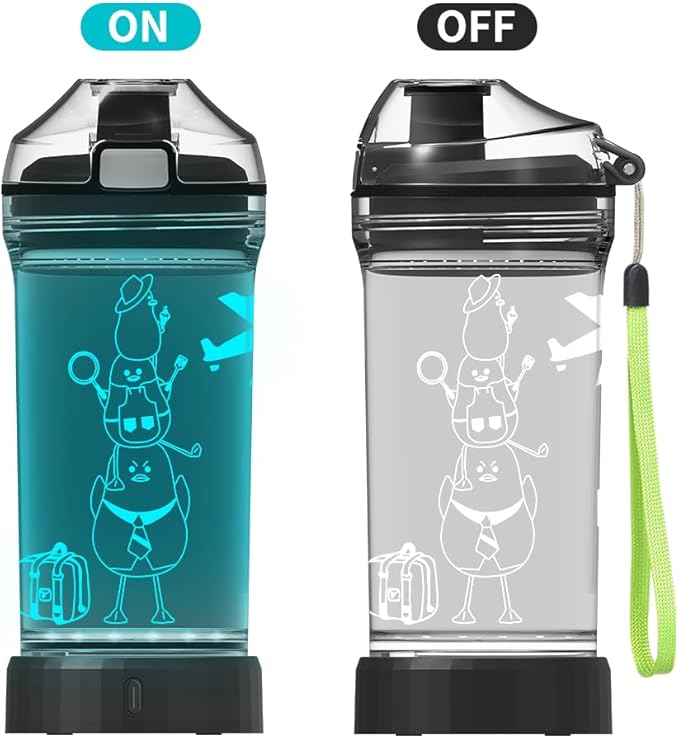 Cute Duck Water Bottle, Light Up Duck Sports Bottle with Glowing 3D LED Light Drink Bottles-Tritan BPA Free. Duck Gifts for Birthday,Christmas,Back to School for Kids Boys Teens