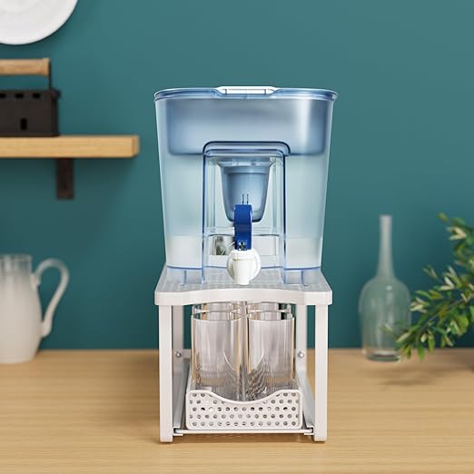 Water Dispenser Stand for Countertop-Metal Black Water Filter Stand 14.5"x7.7"x6.9",with Drawers Suitable,Compatible with Brita Water Pitcher and Zerowater Pitcher (White)
