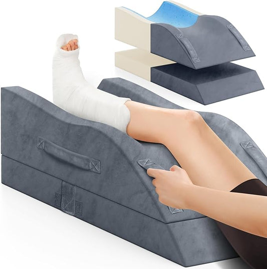 Leg Elevation Pillows, Wedge Pillow for After Surgery Or Rest, Memory Foam Leg Support Adjustable, Back Knee Hip Ankles Pain Relief, Knee Pillow for Sleeping Blood Circulation Grey