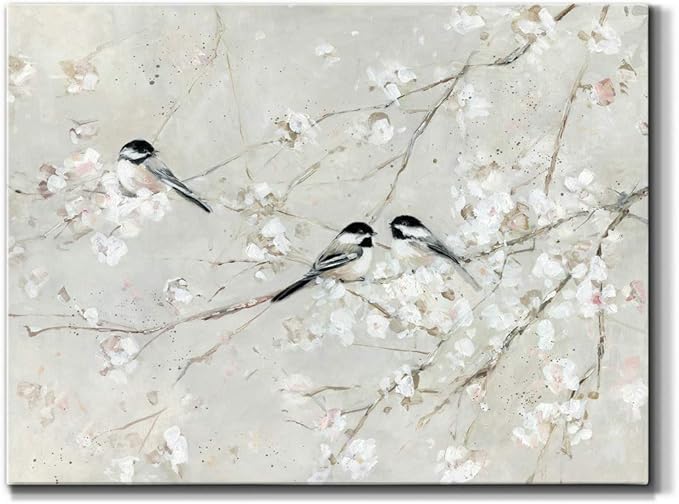 Renditions Gallery Canvas Nature Wall Art Modern Decorations Paintings Elegant Little Birds Glam Romantic Abstract Botanical Artwork Prints for Bedroom Office Kitchen - 12"x18" LT33