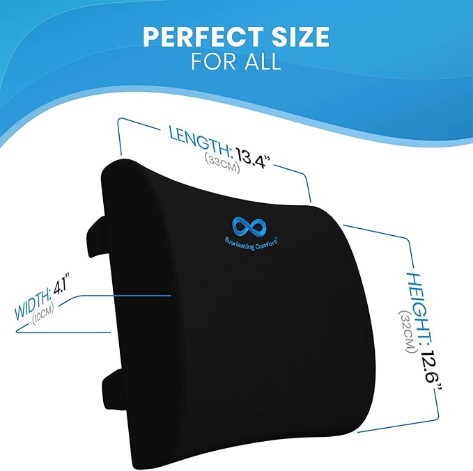 Everlasting Comfort Lumbar Support Pillow for Office Chair - Gel Infused Back Cushion for Chair, Car, Couch - Lumbar Pillow Promotes Better Posture, Back Pain Relief - Ideal for Gaming and Desk Chairs