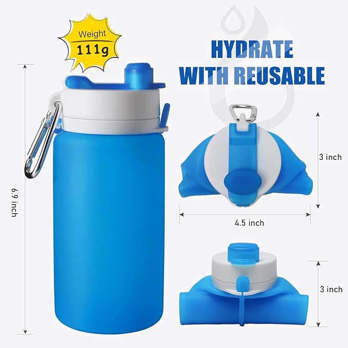 Opard Collapsible Water Bottles 19 Oz - BPA Free, Leak Proof, Foldable Silicone Collapse Bottle, Easy to Compact and Expandable, Travel Essentials Accessories