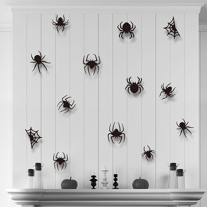 Halloween Window Clings Stickers Decoration 3D Stereoscopic Black Bat Spider Ghost Design Halloween Window Cling Decal Festival Decor Halloween Window Stickers for Kids Party Supplies Glass Decor