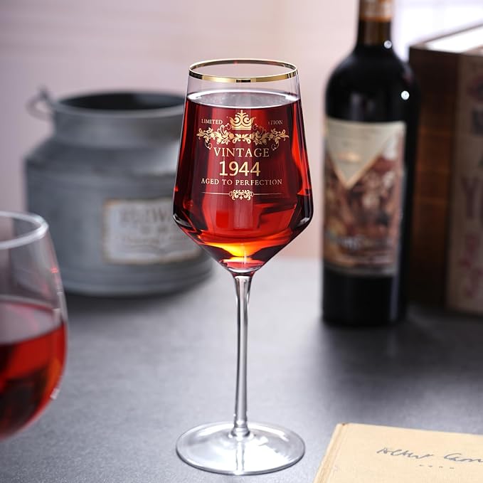 MOMRNTAIL Vintage 1944 80TH Birthday Goblet Gifts, 16OZ Goblet Wine Glass, 80 Year Old Birthday Decorations For Women men, Funny 80 Bday Gifts Idea For Friends, Sister,Dad, Mom - Turning 80 Present