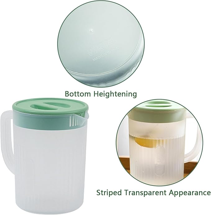 2.2 Liter Plastic Water Pitcher Large-Capacity Household Water Jug with Lid, Beverage Container for Hot Cold Juice Tea (Transparent green)