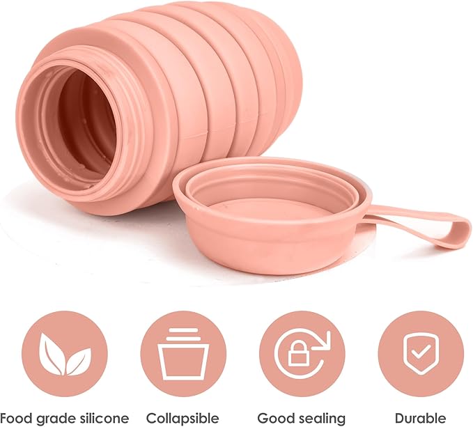 Collapsible Water Bottle 16 oz, Reusable Water Bottle, Travel Water Bottle, Pill Storage, On the Go, Outdoors, Lunch Bottle, BPA Free, Pill Storage. (Salmon)