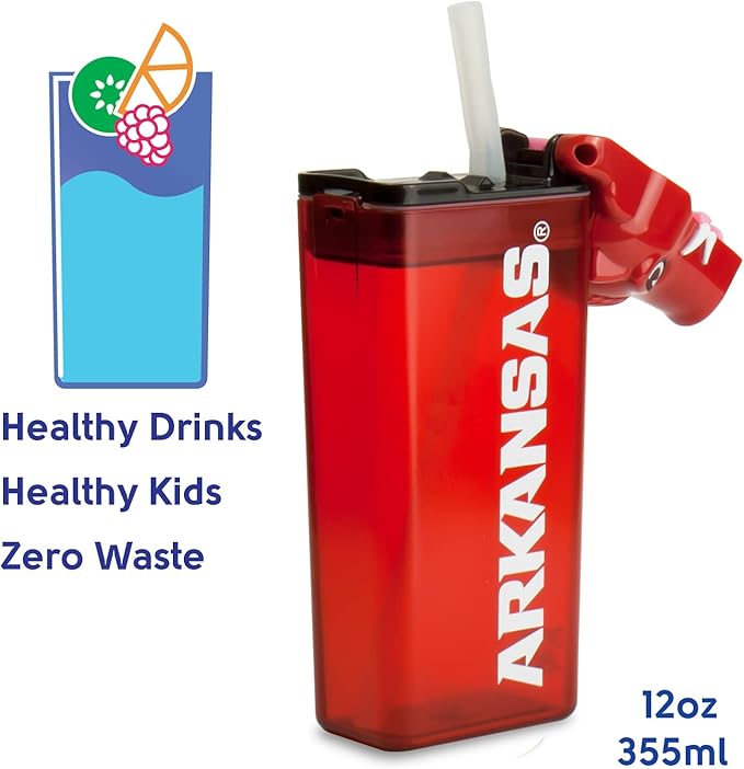 Reusable Water Bottle | Officially Licensed NCAA Sports Bottle | BPA Free | Dishwasher Safe | Big Red Mascot | 12 oz Drink in the Box - University of Arkansas