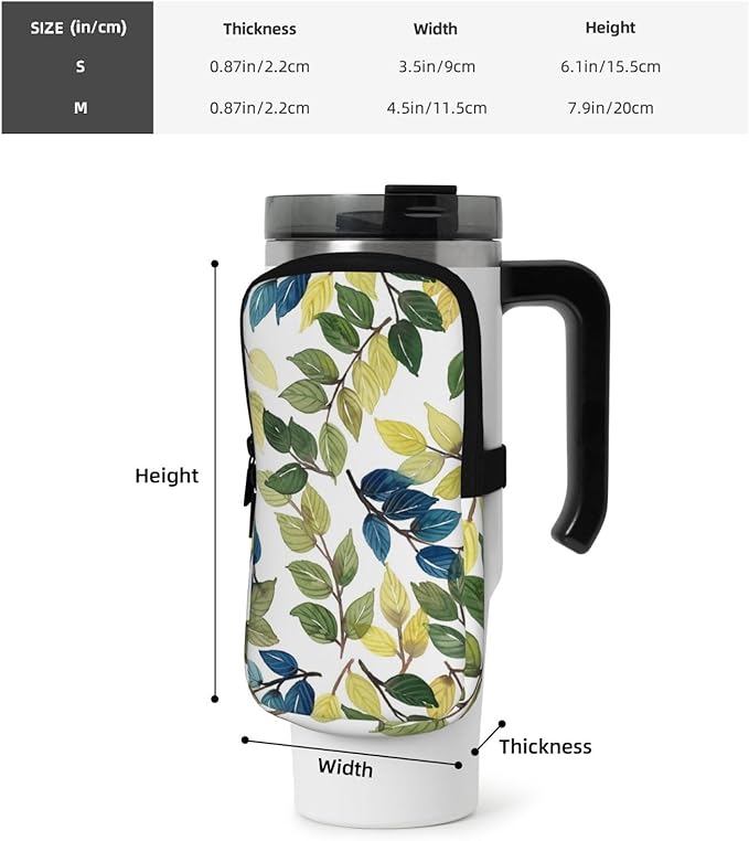 Water Bottle Pouch for Stanley Cup 40oz 30oz,Personalized Gym Purse for Men Women, Tumbler Pouch with Versatile Pocket Water Bottle Bag for Cards, Keys, Phone Botanical Leaf