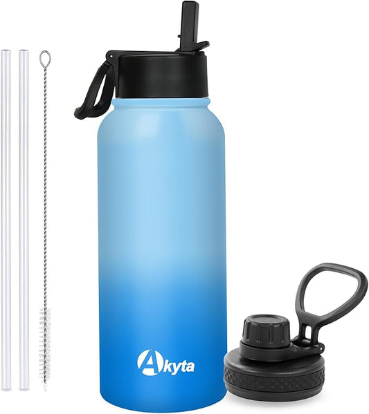 Insulated Water Bottles, 32oz Stainless Steel Water Bottle with Straw Lid,Handle Lid, Wide Mouth Double Walled Travel Sports Thermos Flask Water Bottle for Hiking, Fitness,Office