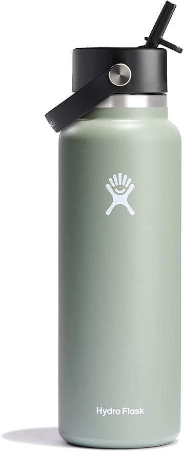 HYDRO FLASK Wide Mouth vacuum insulated stainless steel water bottle with leakproof closeable straw lid for cold water drinks, sports, travel, car and school