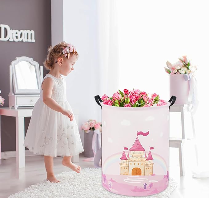 Pink Castle Kids Laundry Basket Baby Hamper Castle Toy Storage Bin for Boys Room Decor Baby Nursery Hamper Gift Baskets for Bedroom Bathroom(Castle)