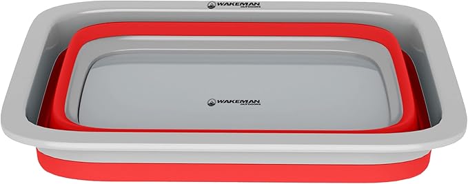 Collapsible Cleaning Caddy - Portable Multi-use Wash Basin, Dish Tub, or Ice Bucket with 7.27L Capacity for Camping and Tailgating by Wakeman (Red)