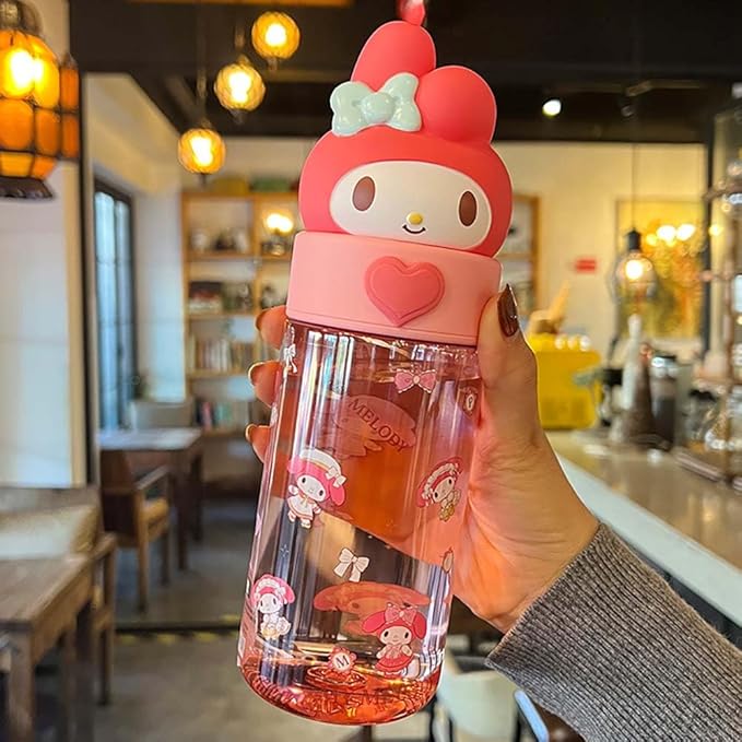 Kawaii Cartoon Water Bottle, 500ML Cute Anime Portable Drinking Bottle for Outdoor, Office, Travel, Birthday Gift Pink